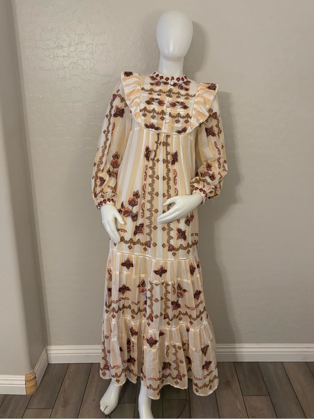 Farm Rio Jacquard Embroidered Ikat Long Sleeve Midi Dress XS - Picture 2 of 16
